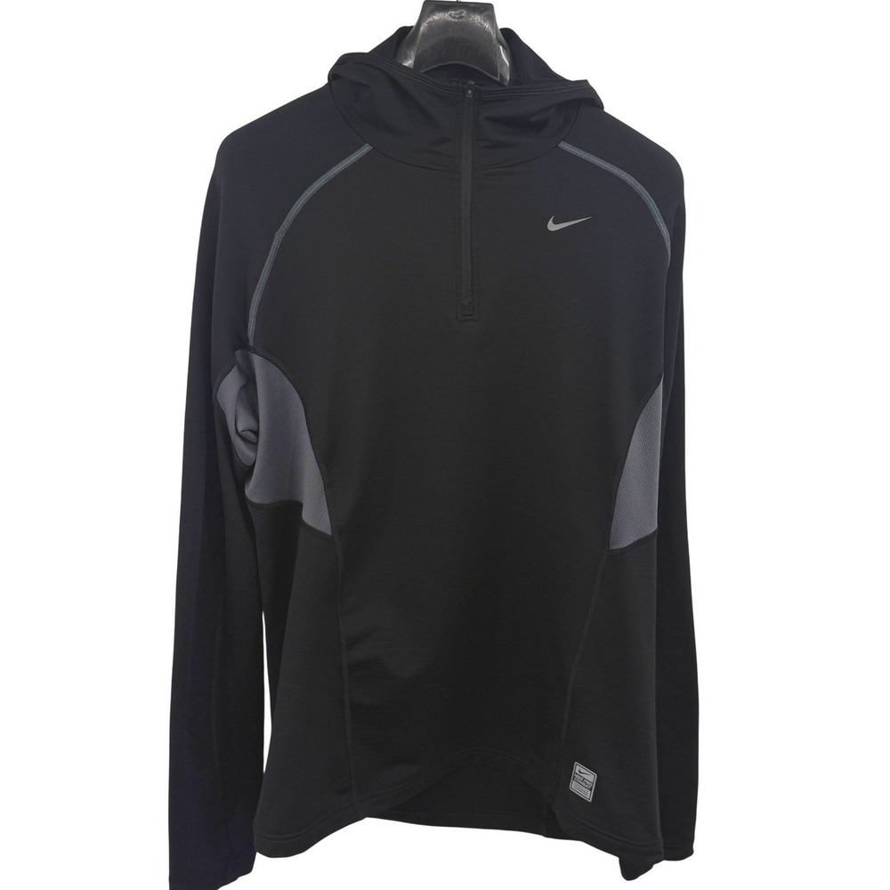 Nike Pro Combat Men's XL Black Dri-Fit Fitted 1/4 Zip Hooded Pullover Running